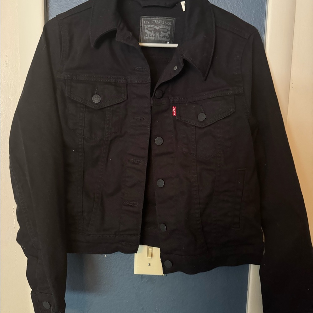 Levi's Women's Black Denim Trucker Jacket with Red Tab